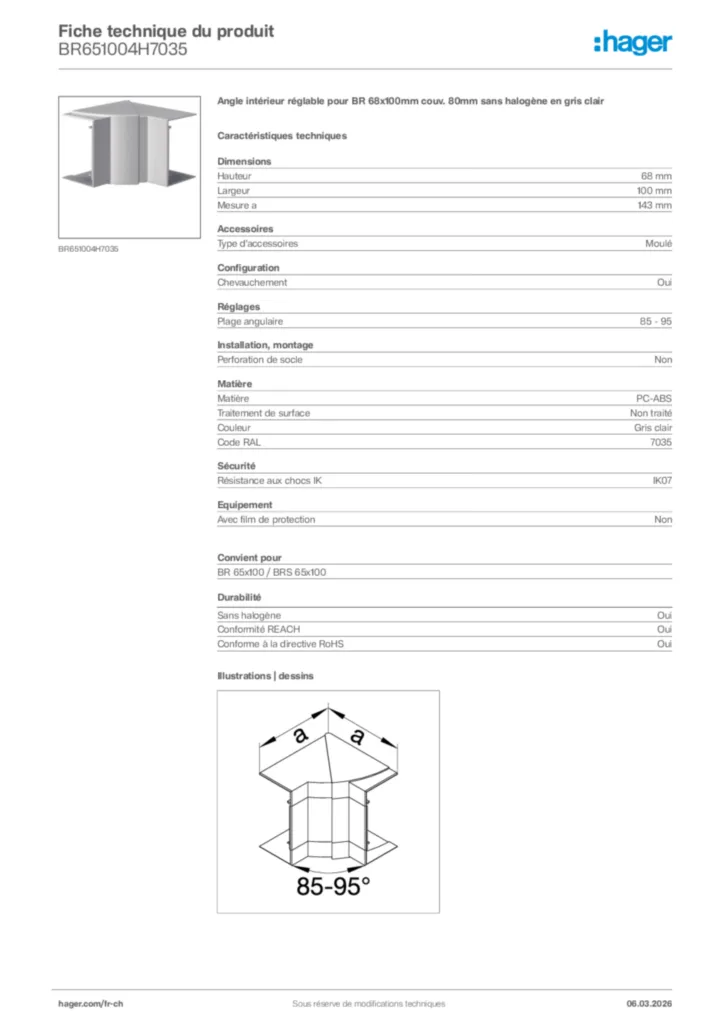 Image Hager Fiche technique du produit BR651004H7035 | Hager Suisse