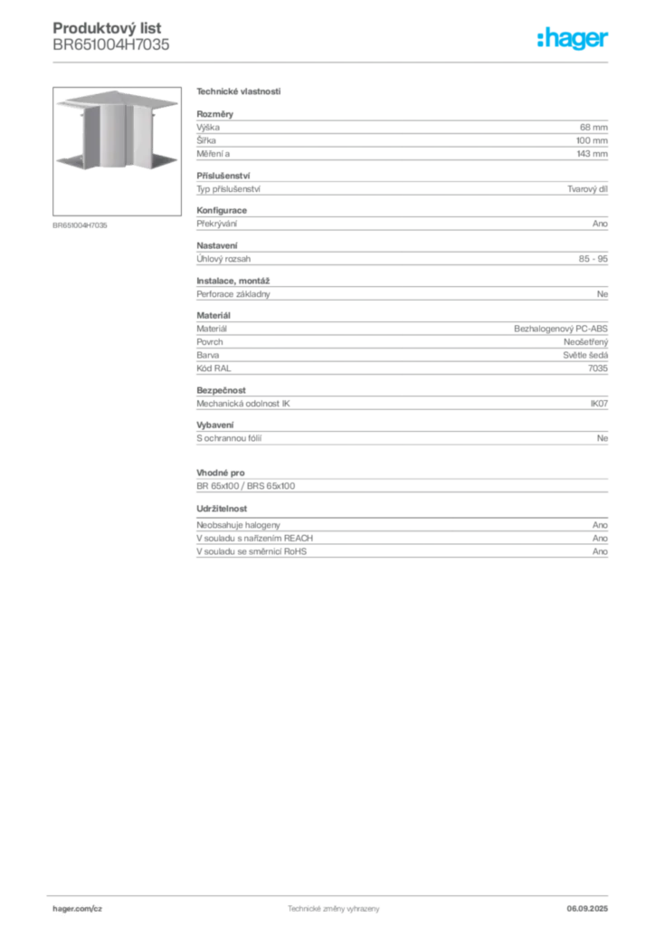 Obrázek Hager Produktový list BR651004H7035 | Hager