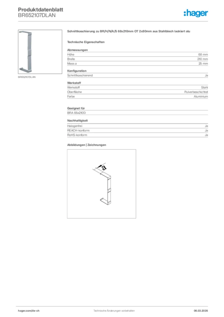 Bild Hager Produktdatenblatt BR652107DLAN | Hager Schweiz