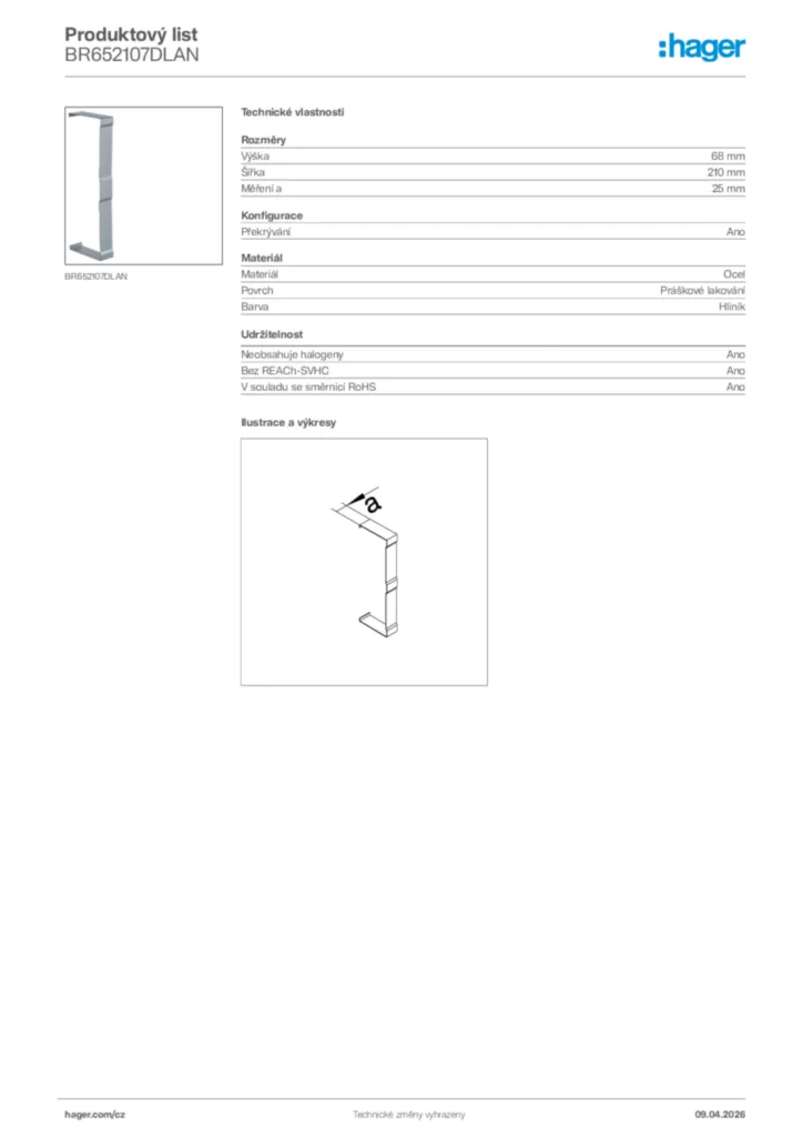 Obrázek Hager Product data sheet BR652107DLAN | Hager