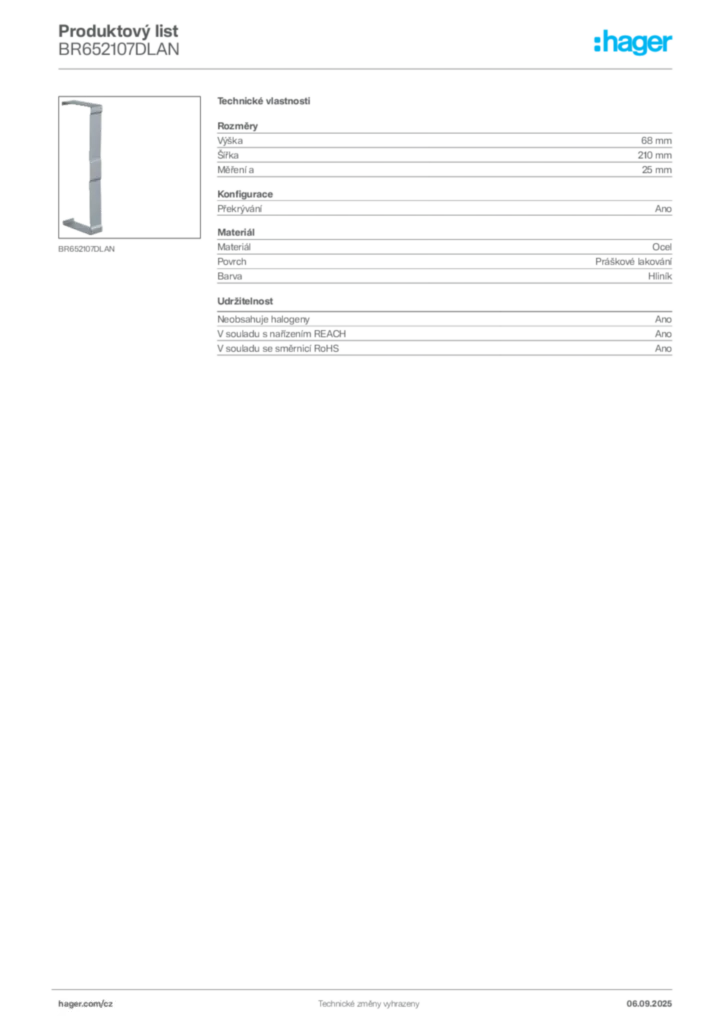 Obrázek Hager Produktový list BR652107DLAN | Hager