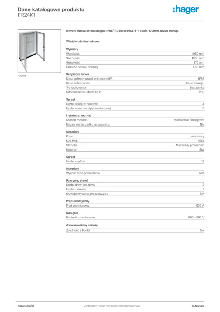 Zdjęcie Hager Karta katalogowa FR24K1 | Hager Polska