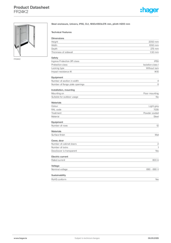 Image Hager Product data sheet FR24K2  | Hager