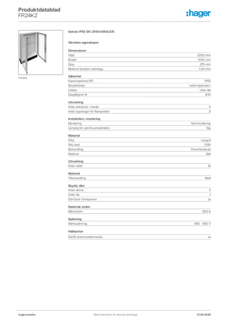 Bild Hager Produktdatablad FR24K2 | Hager Sverige