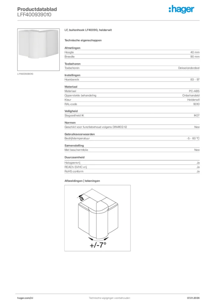 Afbeelding Hager Productdatablad LFF400939010 | Hager Nederland