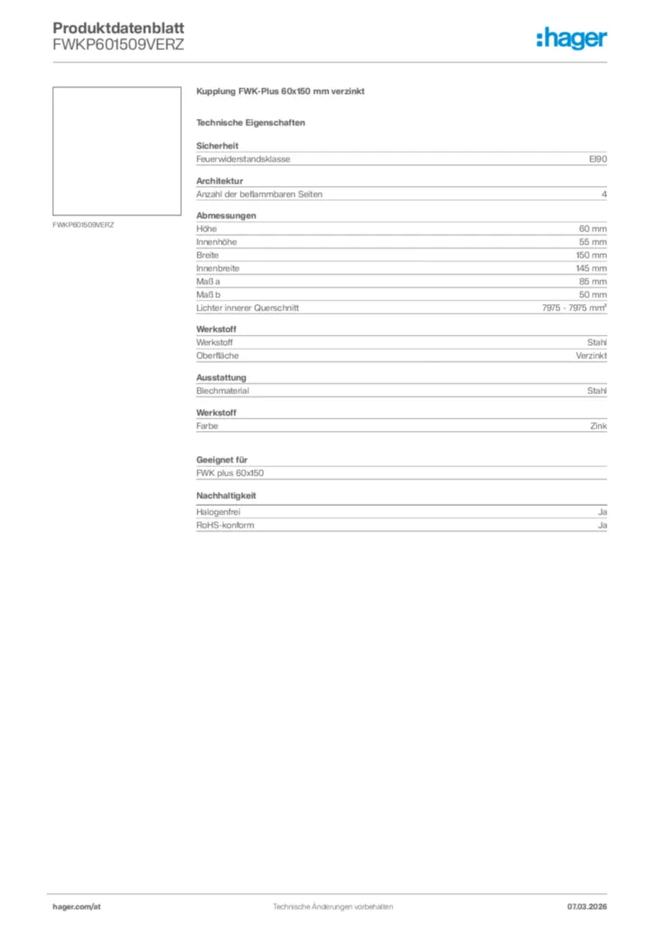 Bild Hager Produktdatenblatt FWKP601509VERZ | Hager Deutschland