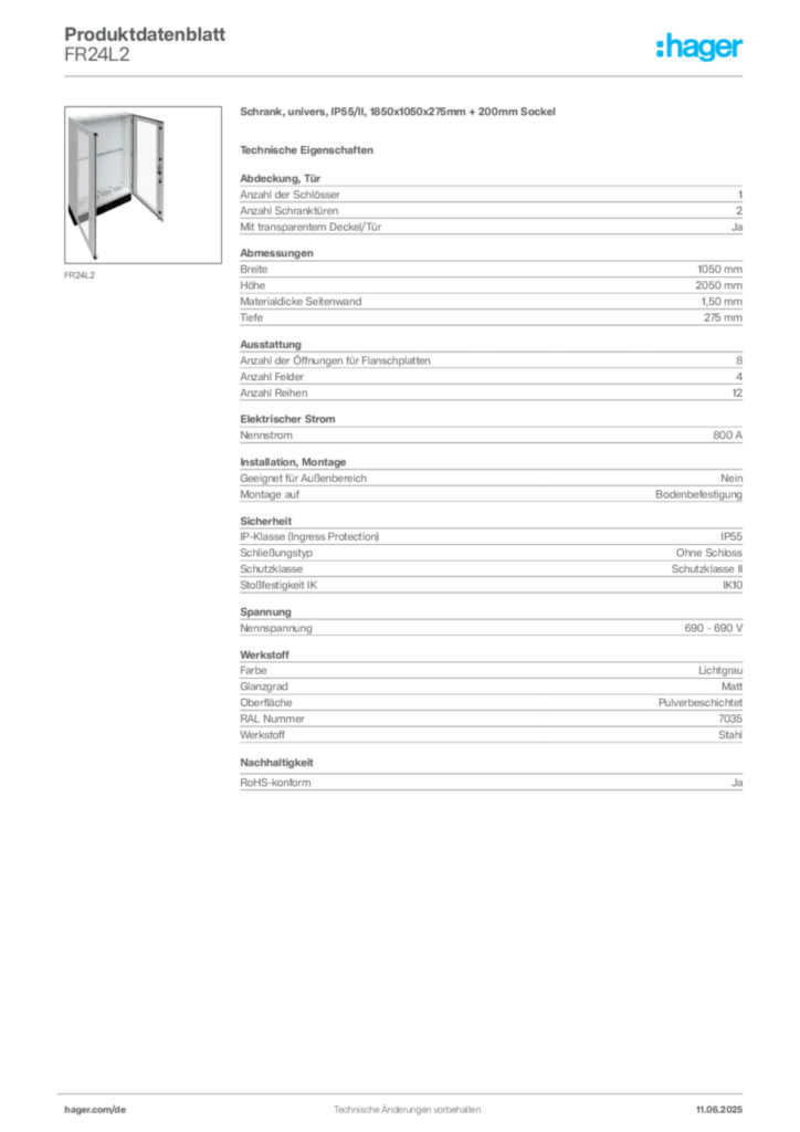Hager Produktdatenblatt FR24L2