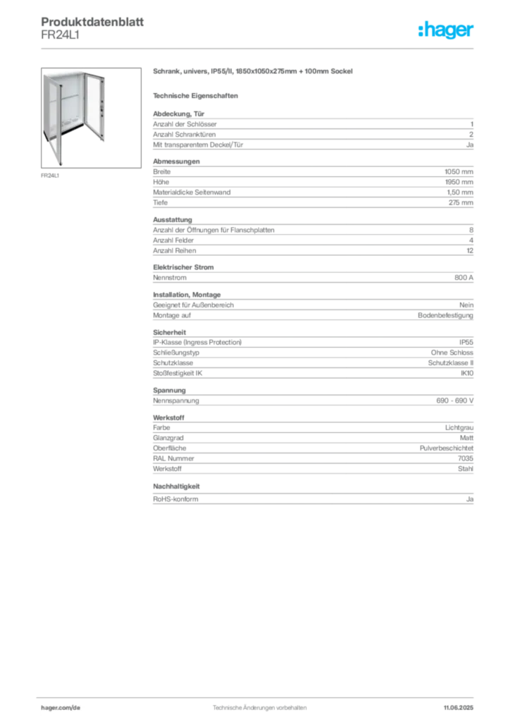 Hager Produktdatenblatt FR24L1