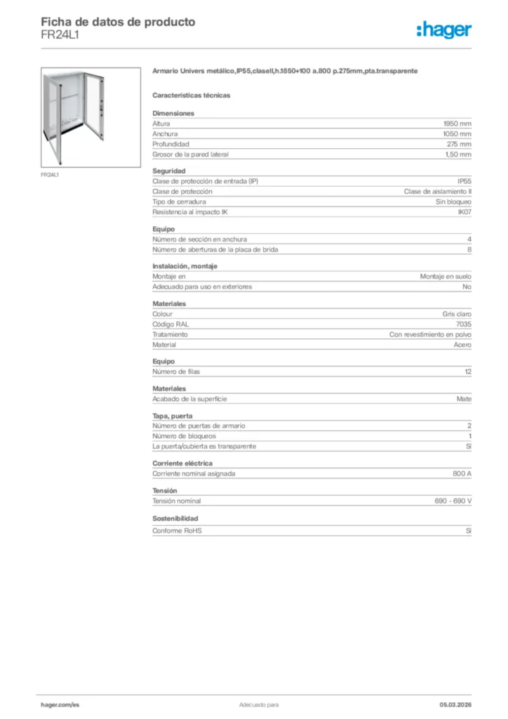 Imagen Hager Ficha de datos de producto FR24L1 | Hager España