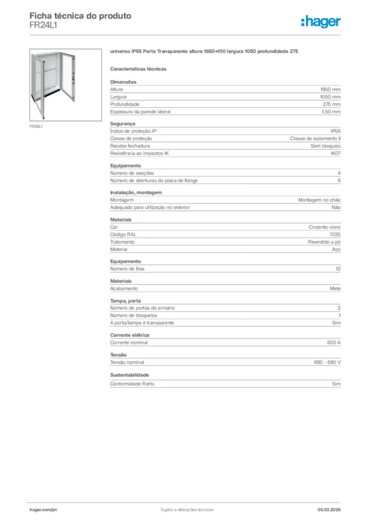 Imagem Hager Ficha técnica do produto FR24L1 | Hager Portugal