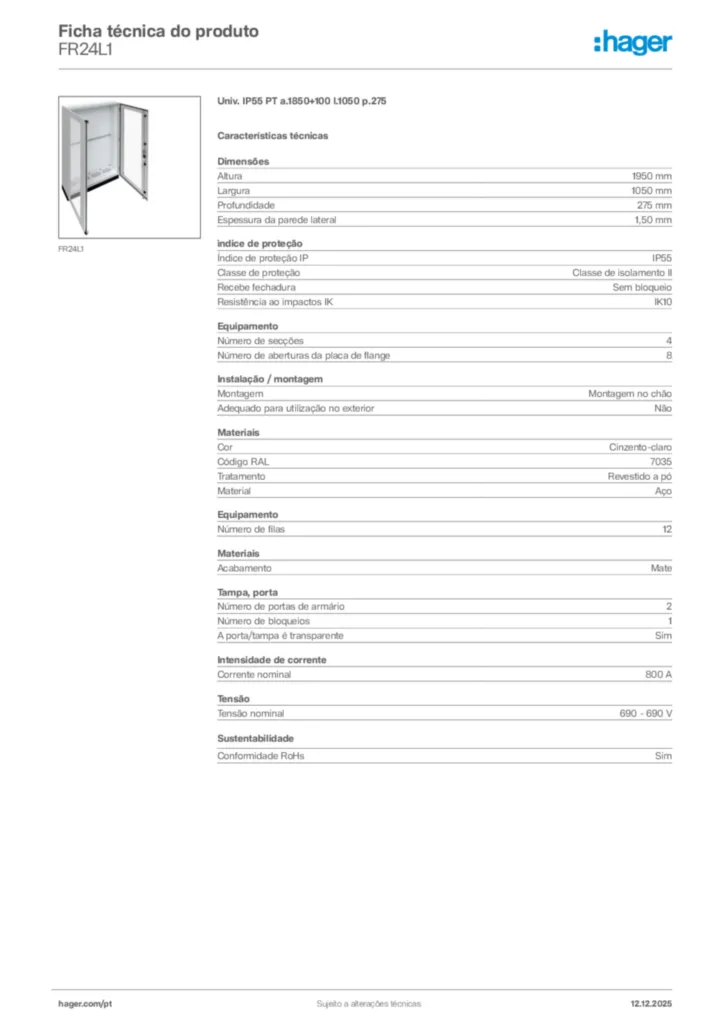 Imagem Hager Ficha técnica do produto FR24L1 | Hager Portugal