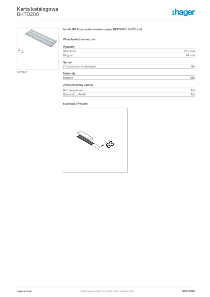 Zdjęcie Hager Karta katalogowa BKTD200 | Hager Polska