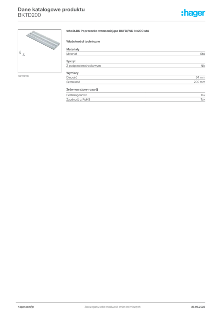 Zdjęcie Hager Karta katalogowa BKTD200 | Hager Polska