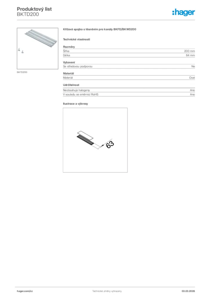 Obrázek Hager Product data sheet BKTD200 | Hager