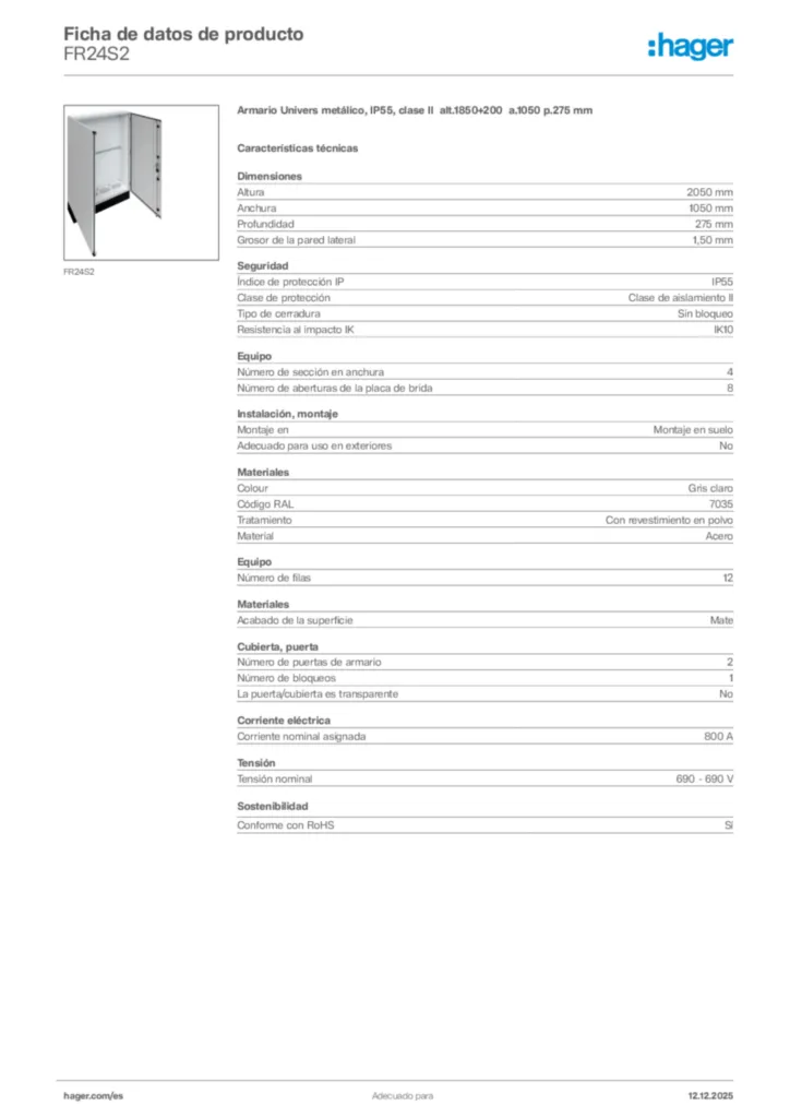 Imagen Hager Ficha de datos de producto FR24S2 | Hager España