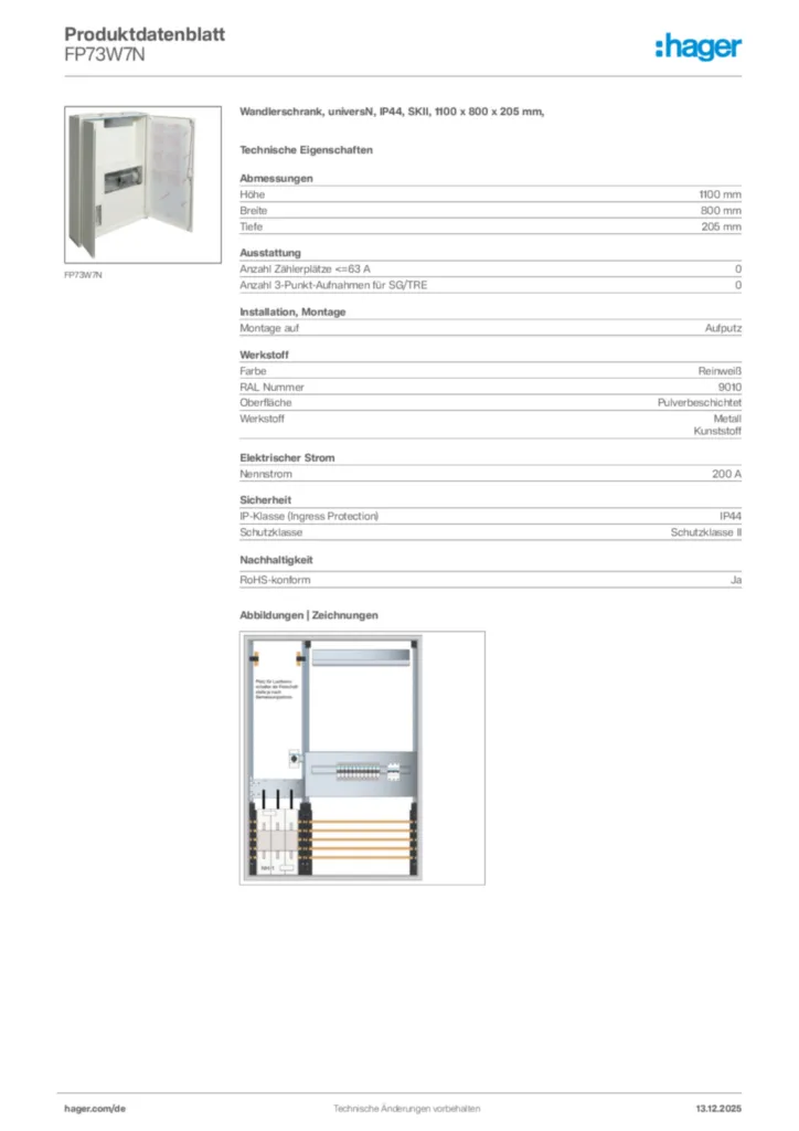 Bild Hager Produktdatenblatt FP73W7N | Hager Deutschland