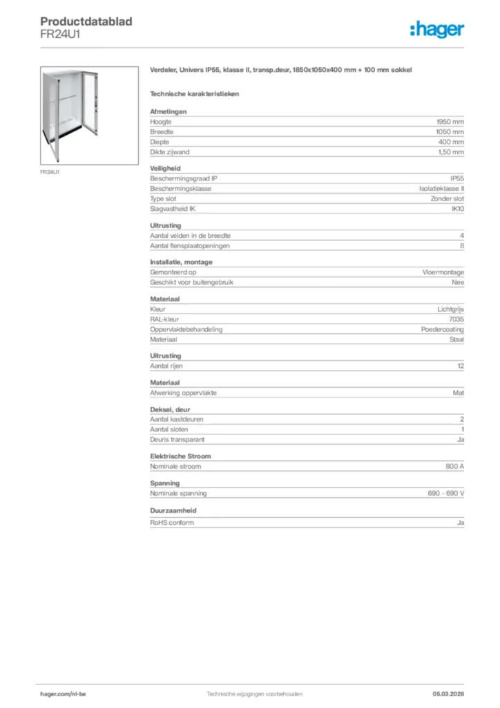 Afbeelding Hager Productdatablad FR24U1 | Hager Belgium