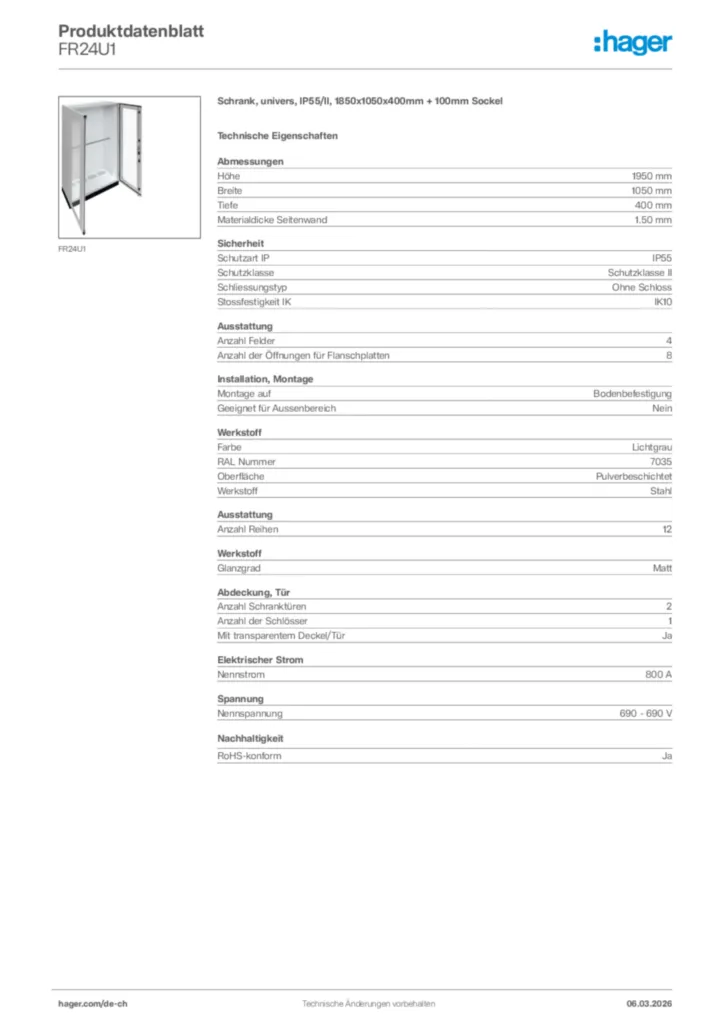 Bild Hager Produktdatenblatt FR24U1 | Hager Schweiz