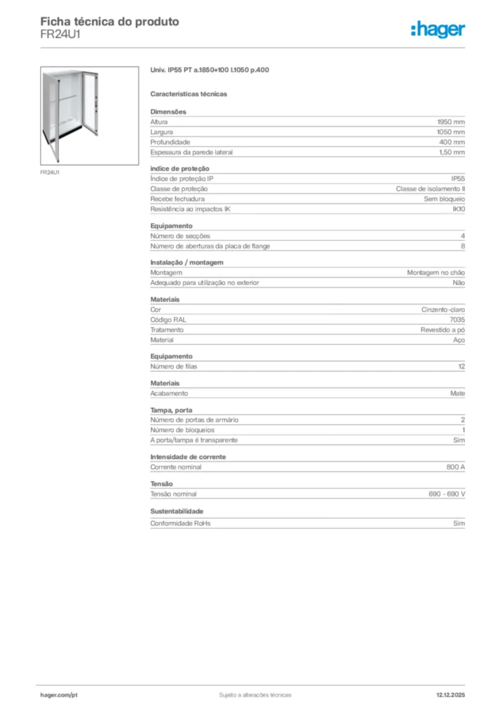 Imagem Hager Ficha técnica do produto FR24U1 | Hager Portugal