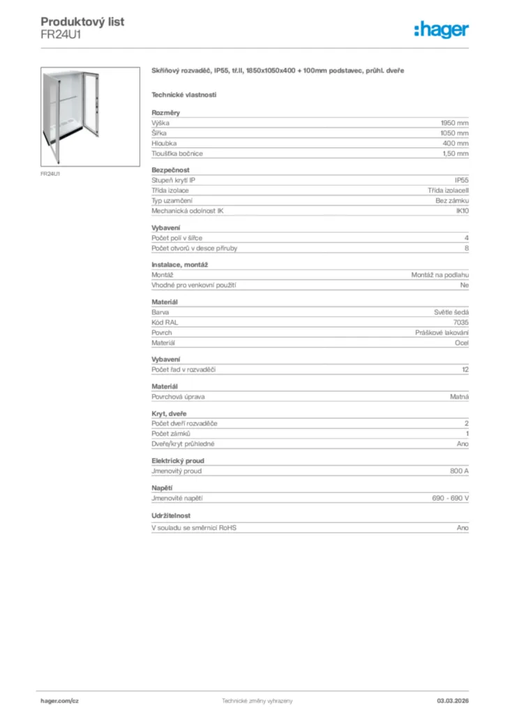 Obrázek Hager Product data sheet FR24U1 | Hager
