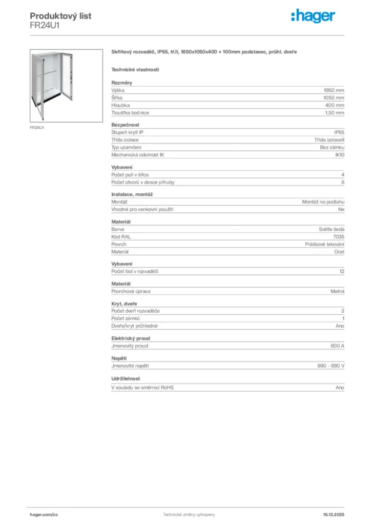Obrázek Hager Produktový list FR24U1 | Hager
