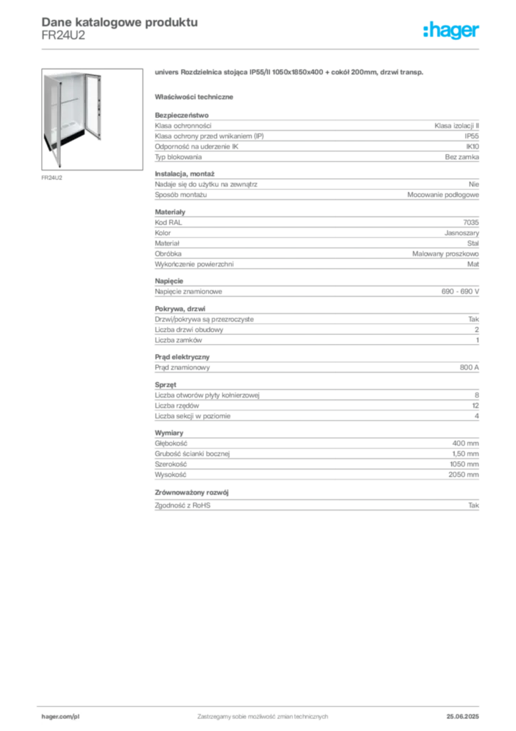 Zdjęcie Hager Karta katalogowa FR24U2 | Hager Polska