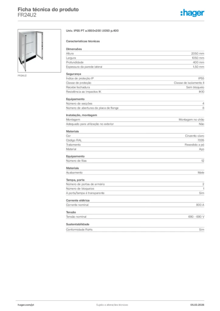 Imagem Hager Ficha técnica do produto FR24U2 | Hager Portugal