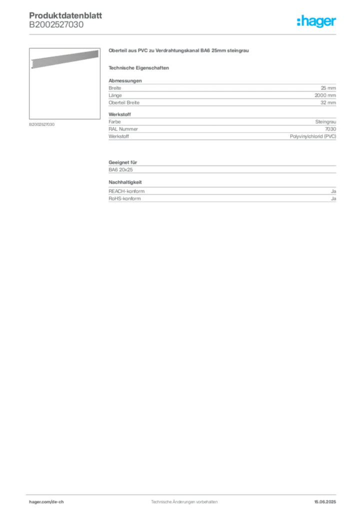 Bild Hager Produktdatenblatt B2002527030 | Hager Schweiz