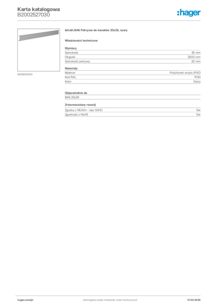Zdjęcie Hager Karta katalogowa B2002527030 | Hager Polska