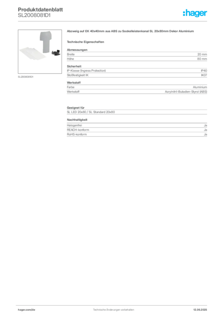 Hager Produktdatenblatt SL2008081D1