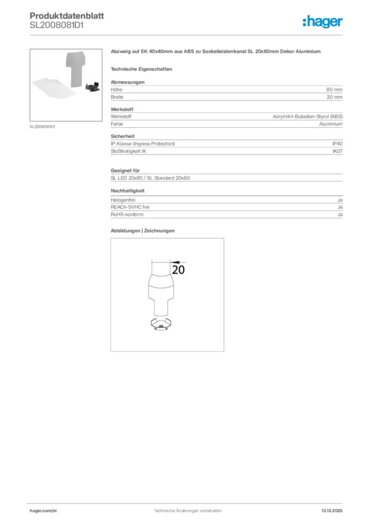 Bild Hager Produktdatenblatt SL2008081D1 | Hager Deutschland