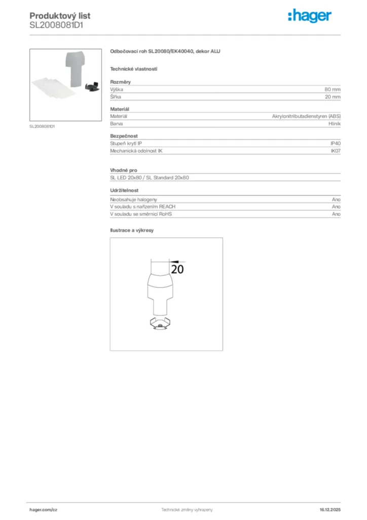 Obrázek Hager Produktový list SL2008081D1 | Hager