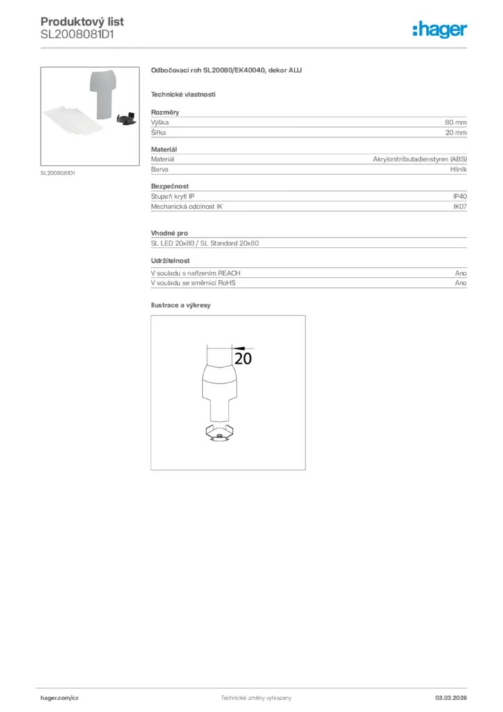 Obrázek Hager Product data sheet SL2008081D1 | Hager