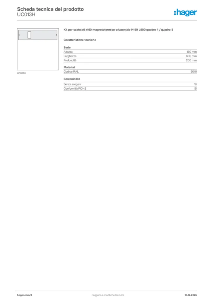 Immagine Hager Scheda tecnica del prodotto UC013H | Hager Italia