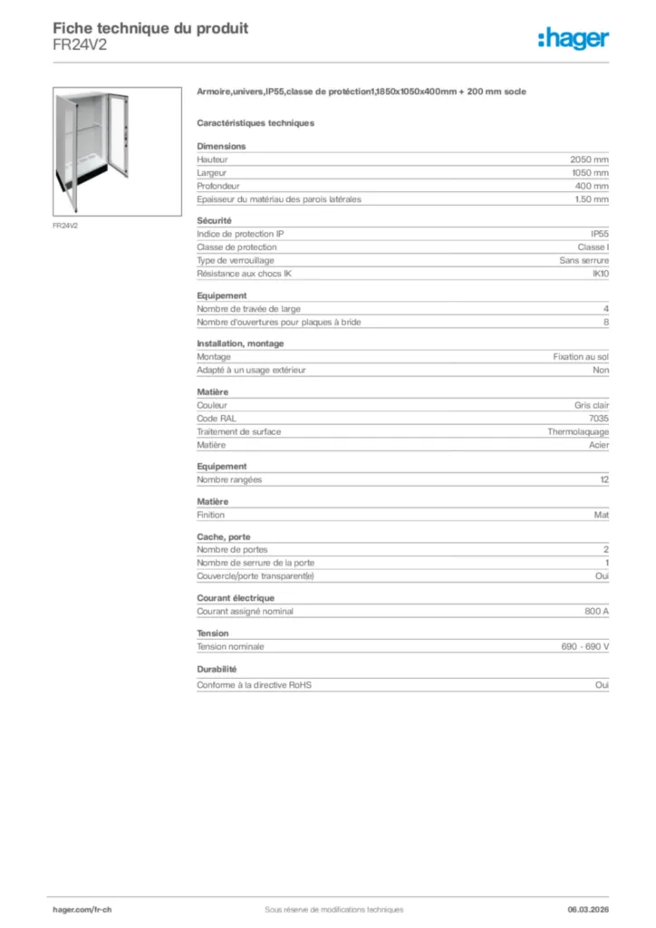 Image Hager Fiche technique du produit FR24V2 | Hager Suisse