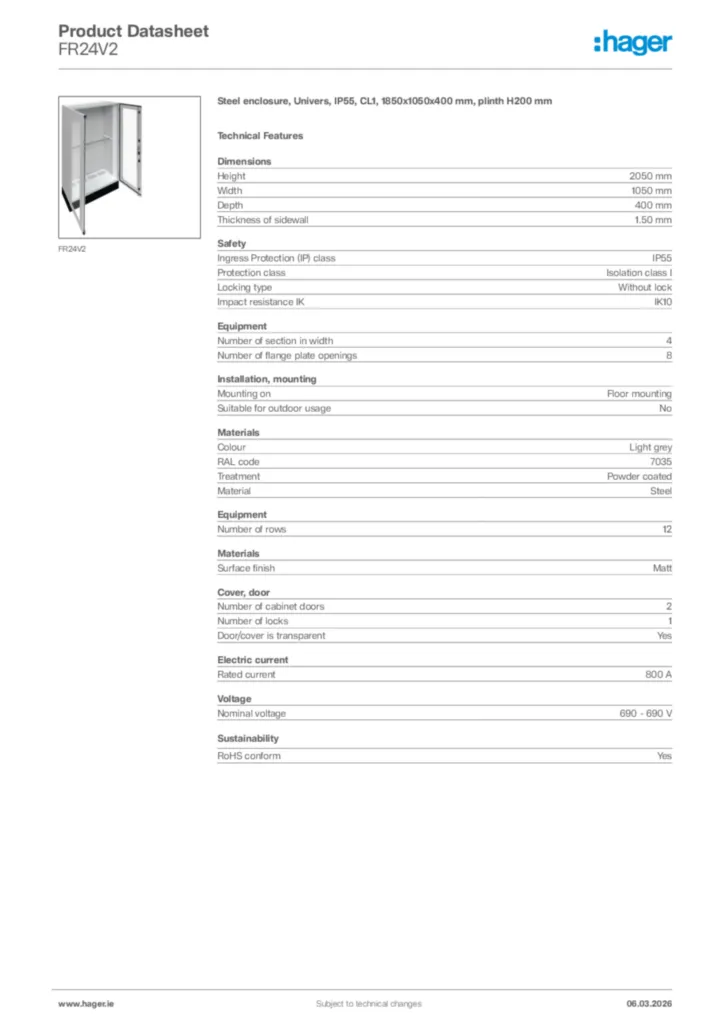 Image Hager Product data sheet FR24V2  | Hager