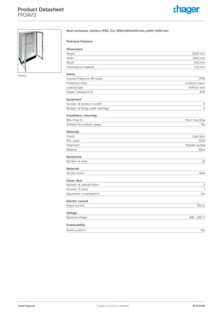 Image Hager Product data sheet FR24V2  | Hager