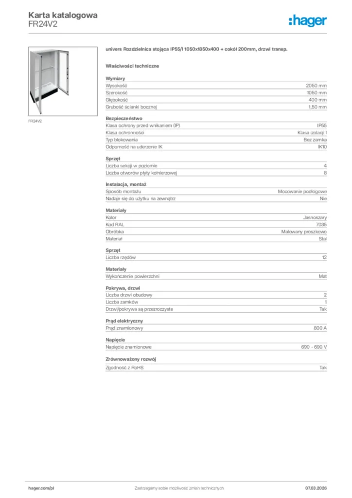 Zdjęcie Hager Karta katalogowa FR24V2 | Hager Polska
