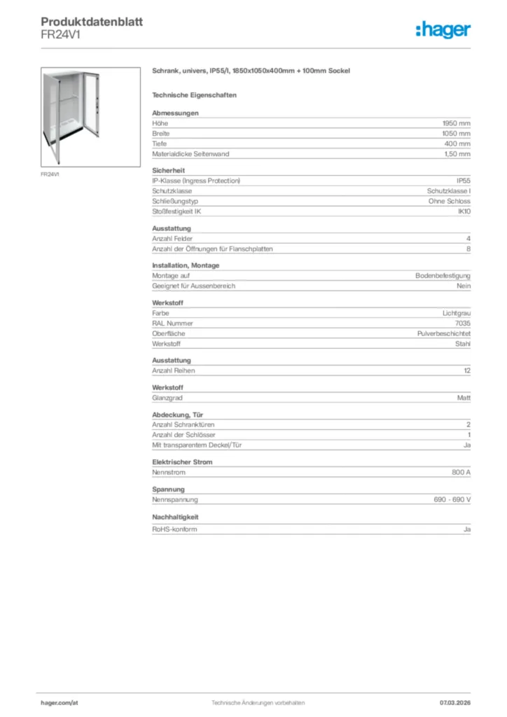 Bild Hager Produktdatenblatt FR24V1 | Hager Deutschland