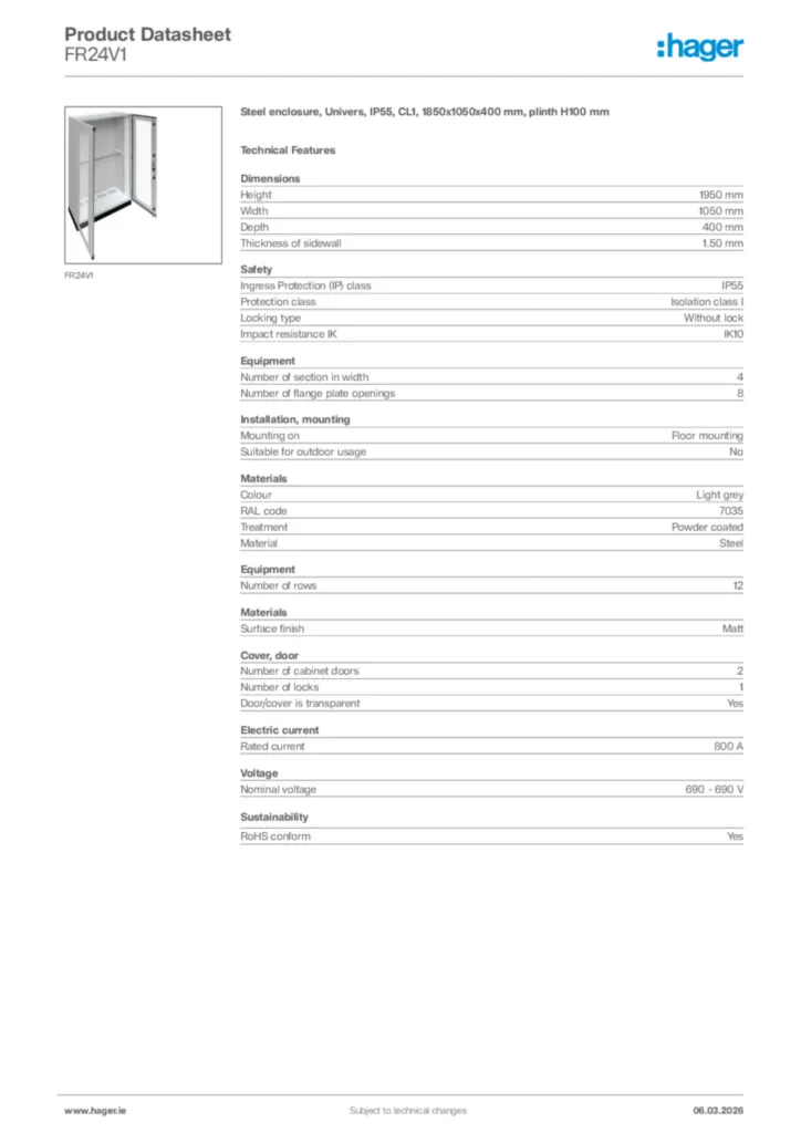 Image Hager Product data sheet FR24V1  | Hager