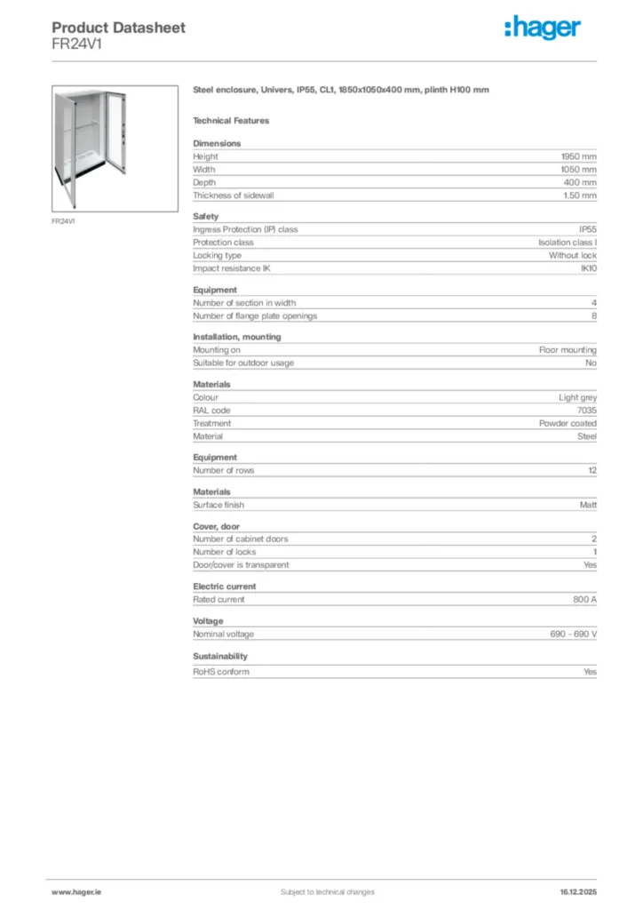 Image Hager Product data sheet FR24V1  | Hager