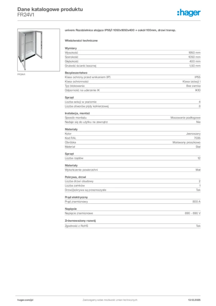 Zdjęcie Hager Karta katalogowa FR24V1 | Hager Polska