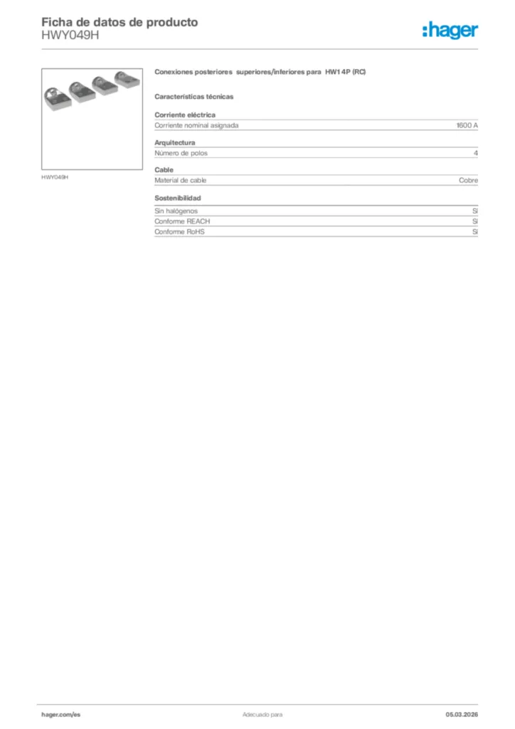 Imagen Hager Ficha de datos de producto HWY049H | Hager España