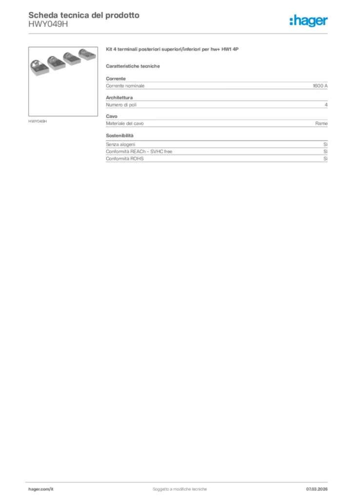 Immagine Hager Scheda tecnica del prodotto HWY049H | Hager Italia