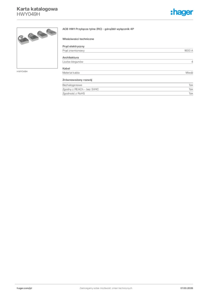 Zdjęcie Hager Karta katalogowa HWY049H | Hager Polska
