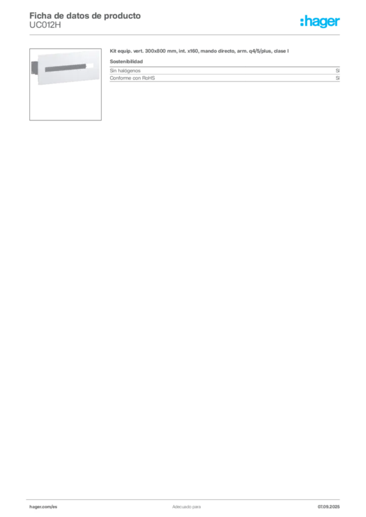 Imagen Hager Ficha de datos de producto UC012H | Hager España