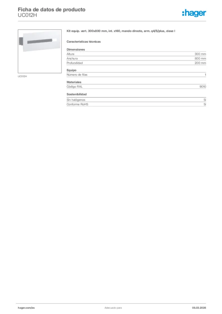 Imagen Hager Ficha de datos de producto UC012H | Hager España