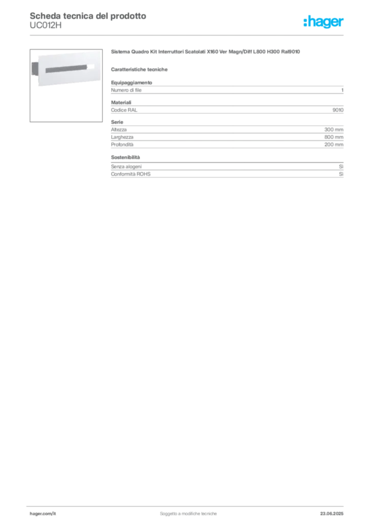 Immagine Hager Scheda tecnica del prodotto UC012H | Hager Italia