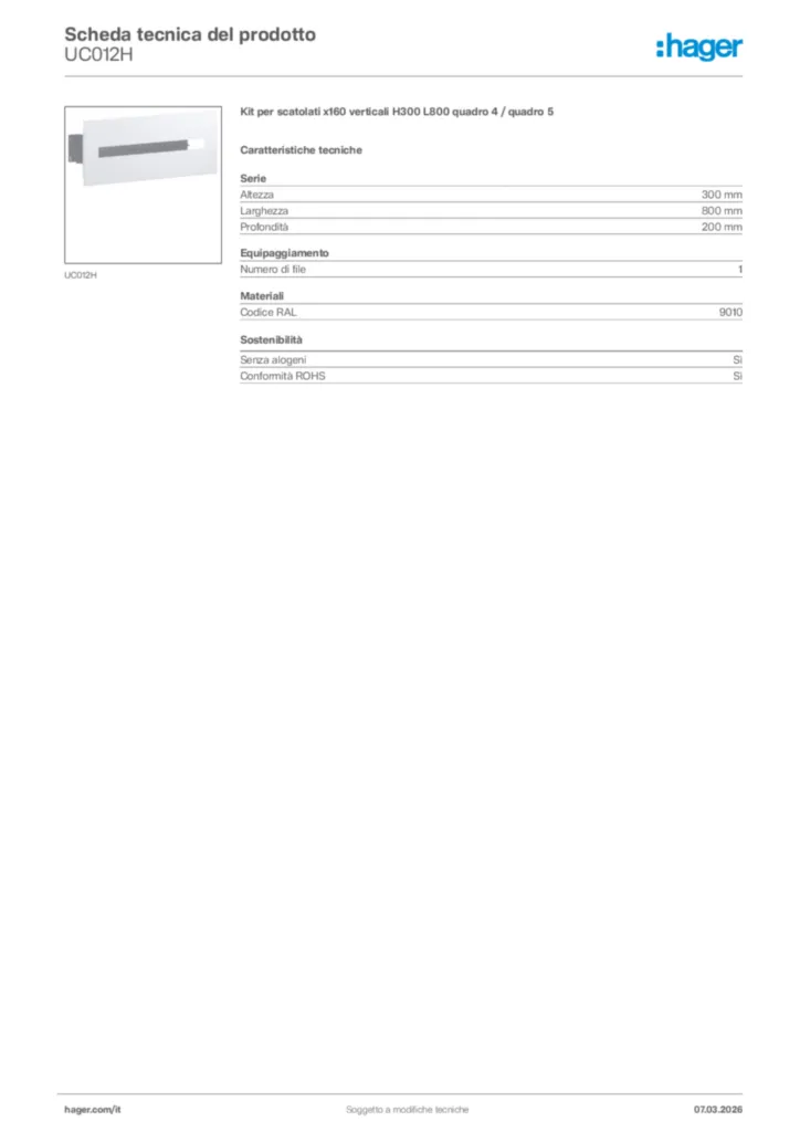 Immagine Hager Scheda tecnica del prodotto UC012H | Hager Italia