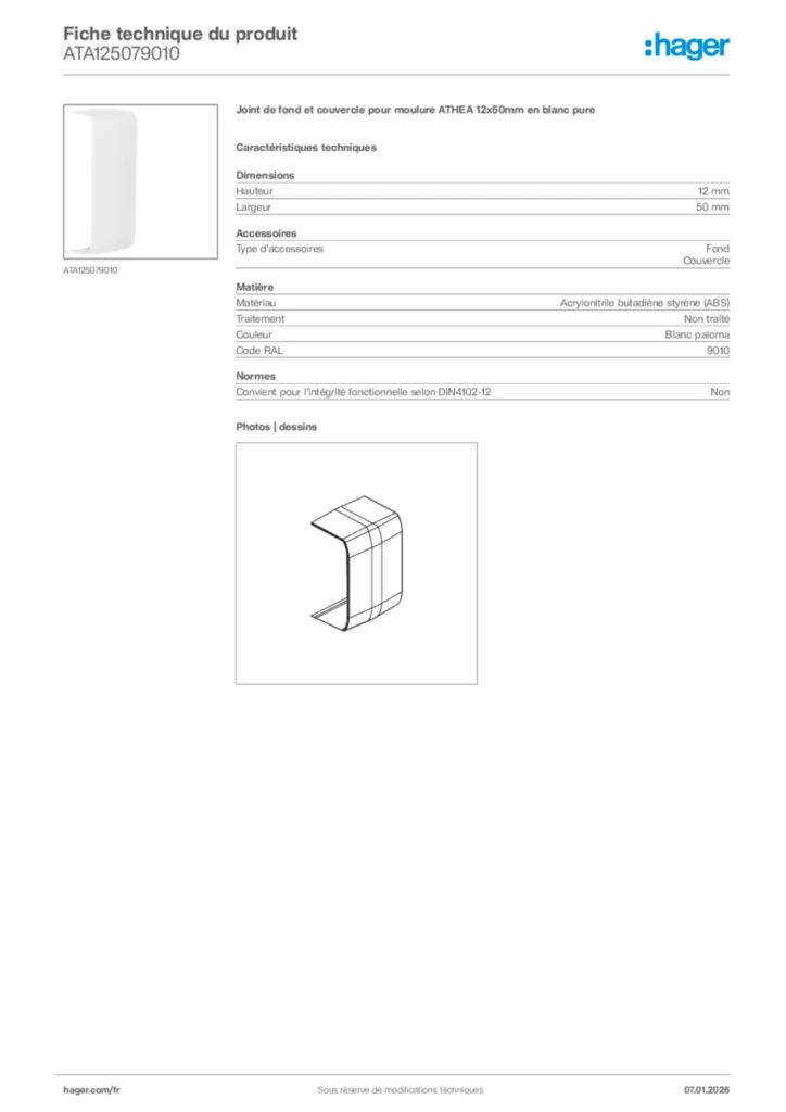 Image Hager Fiche technique du produit ATA125079010 | Hager France
